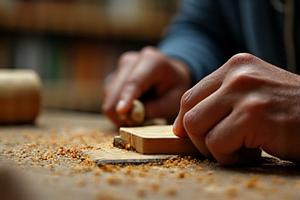 Craftsman carving a wooden shoe last by hand