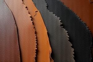 Various high-quality leather swatches in different colors and textures