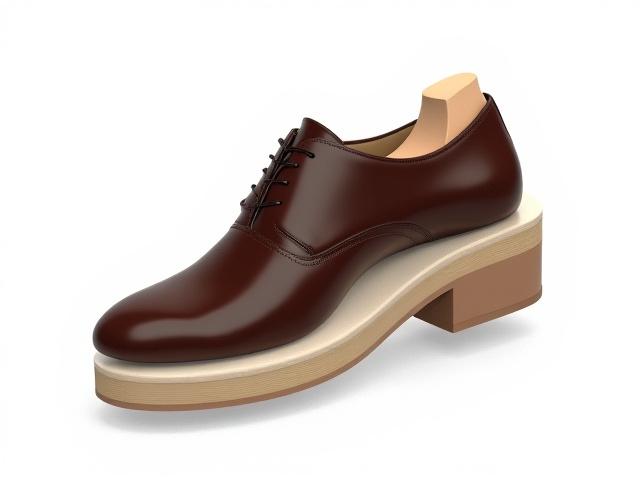 Cutaway view of a classic gentleman's shoe revealing a hidden, integrated shoe lift in the heel for leg length discrepancy.