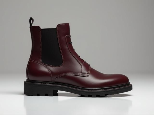 Side profile of a sophisticated shoe with a subtle rocker sole, illustrating the gentle curve designed to aid natural gait.