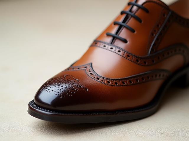 View of a longwing brogue shoe where the wing extends to the heel