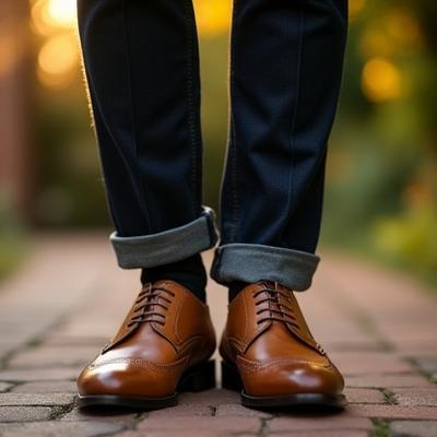 Man in smart casual attire with tan full-brogues